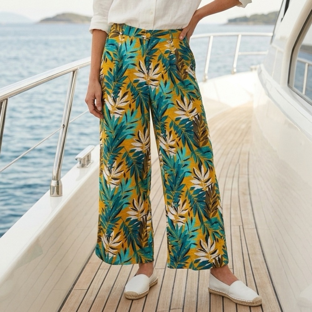 Liz Claiborne tropical coastal resort-wear wide leg lightweight pants